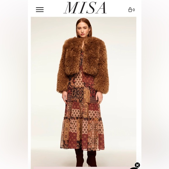 Misa Brown Tan Patchwork Long Sleeve Ahreana Dress - Picture 1 of 12